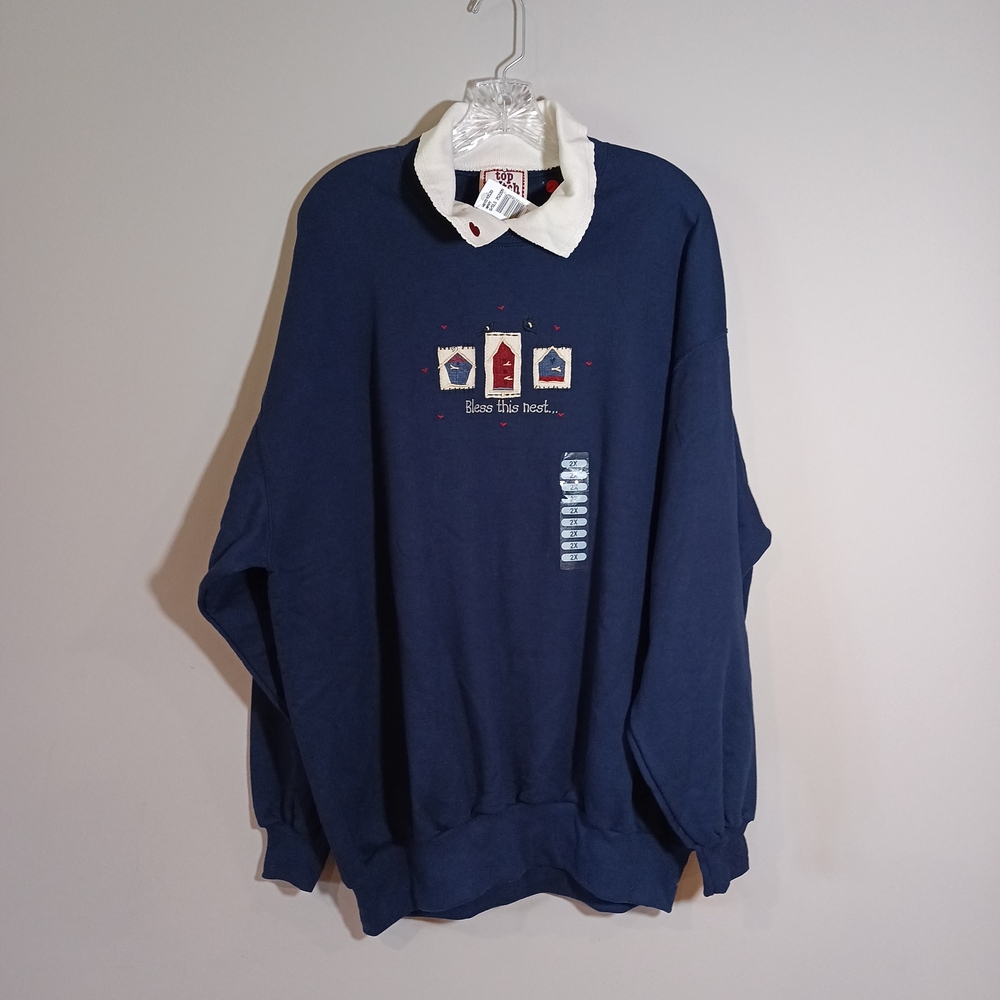 Vintage Top Stitch Plus Size 2X Navy Sweatshirt Embroidered Grandma New